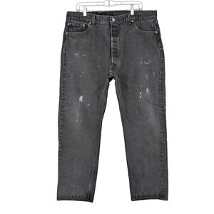 Levis 501 Gray Black Distressed Paint Splatter Denim Jeans Button Fly 2000 Y2K